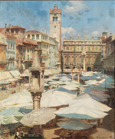 Rubens Santoro (Mongrassano 1859 - Napoli 1942)  - Verona, Piazza delle Erbe