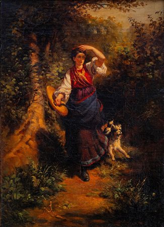 Rudolf Koller (Zurigo 1828 - 1905)  - Giovane popolana con cane, 1881