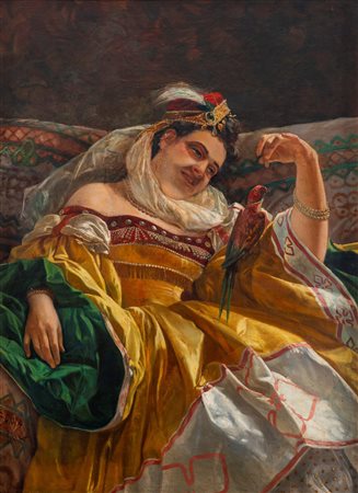 Belisario Gioja (Roma 1829 - 1906)  - Dama con pappagallo