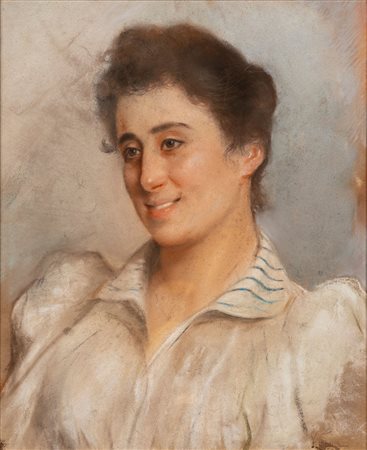 Vincenzo Caprile (Napoli 1856 - 1936)  - Ritratto di giovane donna sorridente