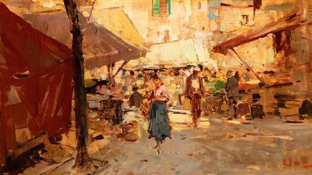 Vincenzo Irolli (Napoli 1860 - 1949)  - Scena di mercato