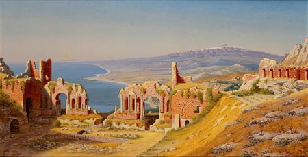 Scuola europea, seconda metà del XIX secolo - Il teatro antico di Taormina con l’Etna sullo sfondo, 1881