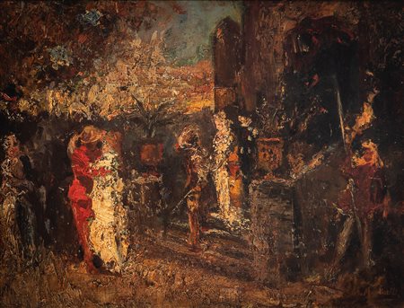 Adolphe-Joseph-Thomas Monticelli (Marsiglia 1824 - 1886)  - Figure al parco