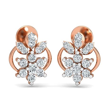 ORECCHINI A LOBO IN ORO ROSA 14K CON DIAMANTI HALO 0.13 CT - DOC-0012663-0036