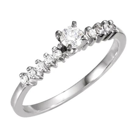 ANELLO IN ORO BIANCO 14K CON 1 DIAMANTE CENTRALE LAB GROWN E 10 LATERALI LAB GROWN - 4495 14K LAB