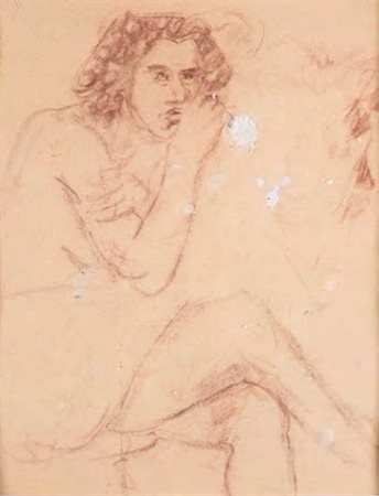 FAUSTO PIRANDELLO Roma 1899 – 1975 DONNA SEDUTA, 1951 sanguigna su carta, cm...