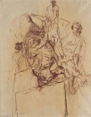 FAUSTO PIRANDELLO Roma 1899 – 1975 COMPOSIZIONE DI FIGURE sanguigna su carta,...