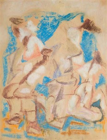 FAUSTO PIRANDELLO Roma 1899 – Roma 1975 BAGNANTI, 1948 pastelli a cera su...