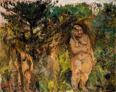 FAUSTO PIRANDELLO Roma 1899 – 1975 FIGURE NEL BOSCO (BAGNANTI), 1944 olio su...