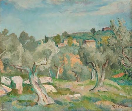 RAFFAELE DE GRADA Milano 1885 - 1957 ULIVI A SAN GIMIGNANO, 1947 olio su...