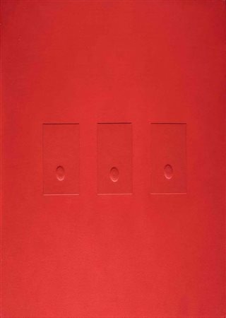 TURI SIMETI Alcamo 1929 3 OVALI ROSSI, ANNI ‘70 collage e calcograﬁa su...