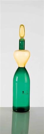 VENINI DISEGNO GIO PONTI Bottiglia con tappo in vetro sofﬁato e lavorato a...
