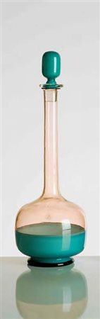 VENINI DISEGNO GIO PONTI Bottiglia con tappo in vetro ad incalmo con fascia...