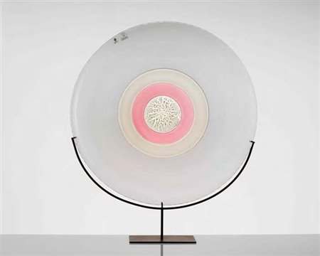 TAPIO WIRKKALA Piatto in vetro sofﬁato e lavorato a mano in ﬁligrana a tre...