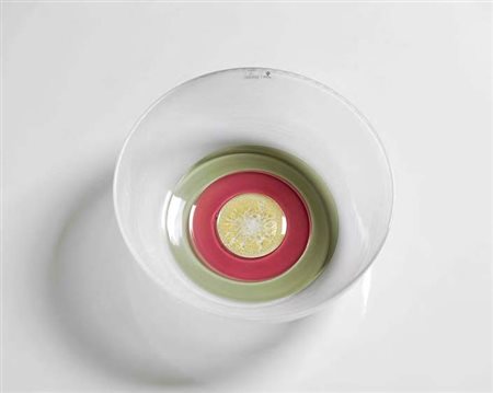 TAPIO WIRKKALA Coppa in vetro sofﬁato lavorato a mano in ﬁligrana a tre...