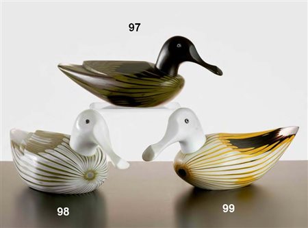 TONI ZUCCHERI Anatra in vetro massiccio variegato colore bianco, giallo e...