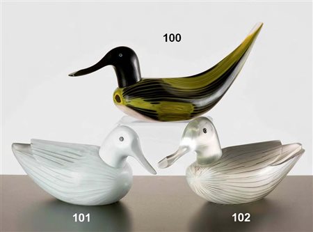 TONI ZUCCHERI Fischione in vetro massiccio variegato policromo con testa nera...