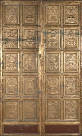 Portale in bronzo dorato a due battenti, fine del XIX secolo cm 222,5x64x3...