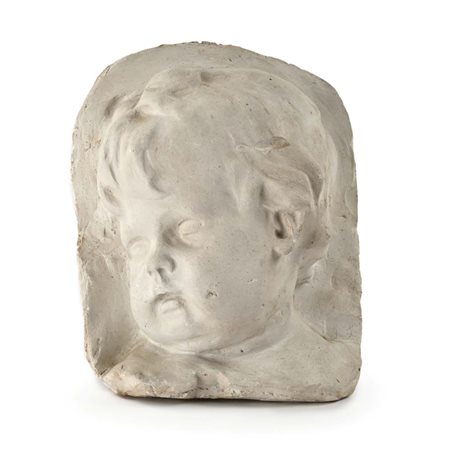 Plasticatore del XIX secolo Volto di amorino altorilievo in gesso cm 28x22x12...