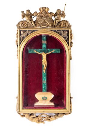 Edicola in bronzo dorato con crocifisso in malachite, XVIII/XIX secolo cm...