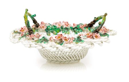 Cestino in ceramica bianca, Belleek, Irlanda, fine del XIX secolo cm...