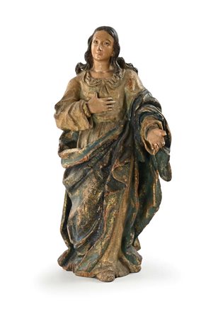 Scultura in legno policromo raffigurante una santa, Napoli, XVIII secolo cm...