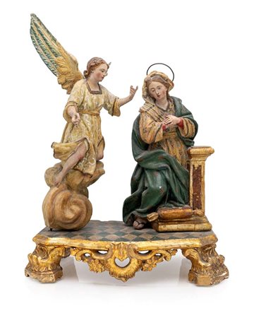Gruppo scultoreo in legno intagliato, dipinto e dorato, Italia meridionale,...