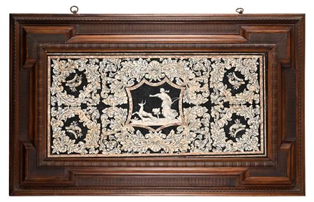 Simone Setti (Carpi, 1615 - 1680) Grande piano di scagliola bicroma entro...