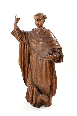 Scultura lignea raffigurante San Domenico di Guzman, XVII secolo cm 104x55x34...
