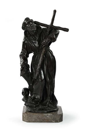 Scultore del XVIII secolo San Girolamo bronzo brunito altezza cm 55 base...