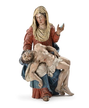 Scultore italiano, fine XVII/inizi XVIII secolo Pietà legno laccato in vivace...