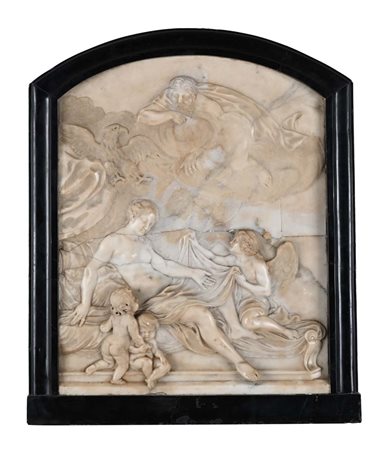 Bassorilievo in marmo bianco raffigurante Danae, XVIII secolo cm 64x51 -...