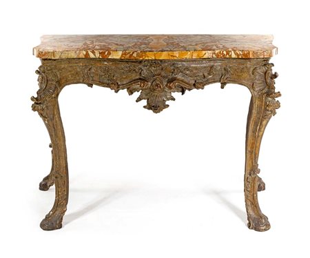 Console in legno dorato a mecca, Napoli, XVIII secolo cm 92,5x133x61,5 piano...