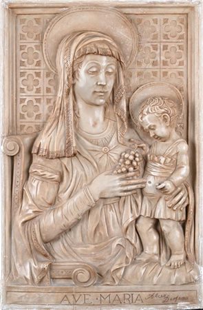 Alceo Dossena (Cremona, 1878 - Roma, 1937) Madonna dell'Uva altorilievo in...