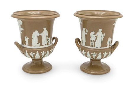 Coppia di vasi a cratere in gres, manifattura di Wedgwood, Inghilterra, prima...