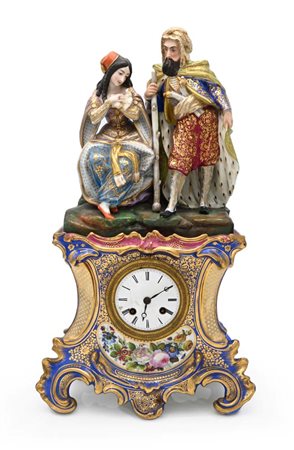 Grande orologio in porcellana policroma, manifattura Jacob Petit, Francia,...