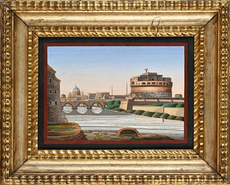 Placca in mosaico minuto, Roma, XIX secolo cm 23x31 - in cornice cm 34x42...