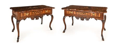 Coppia di tavoli parietali intarsiati, Lombardia, XVIII secolo cm 87x155x74...