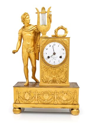 Orologio in bronzo dorato con figura di Apollo citaredo, prima metà del XIX...
