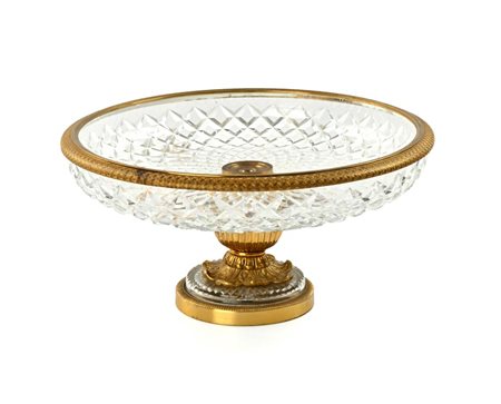 Coppa centrotavola in cristallo e bronzo dorato, XIX secolo cm 17x36 coppa...