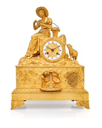 "Parigina" in bronzo dorato con figura di pastorella, Leroy à Paris, Francia,...