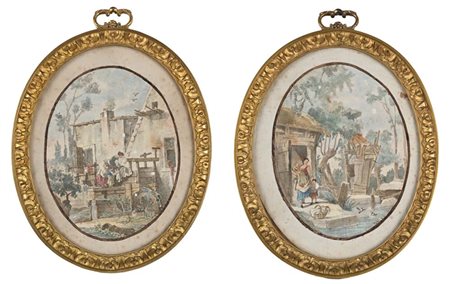 Coppia di cornici ovali in bronzo dorato, XIX secolo cm 24,5x20 con fascia...
