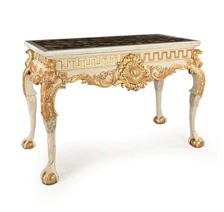 Tavolo rettangolare da centro in legno laccato bianco e oro con piano in...