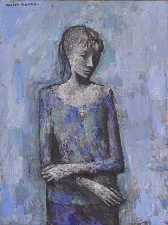 Ragazza su fondo azzurro