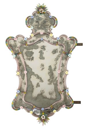 Grande specchiera in vetro di Murano. Venezia, secolo XIX.