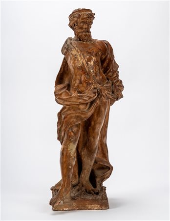 Figura virile panneggiata in terracotta patinata. Possibilmente Veneto, secolo XVII-XVIII