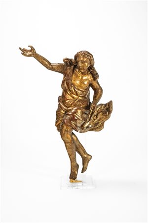 Figura femminile panneggiata in legno intagliato e dorato, secolo XIX