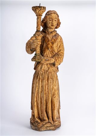 Scultura lignea raffigurante angelo reggitorcia. Scuola umbra, secolo XIV 