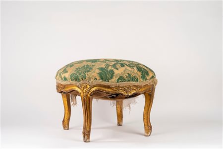 Pouf in legno intagliato e dorato, secolo XVIII