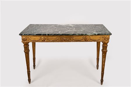 Console in legno intagliato e dorato con piano in marmo, fine secolo XVIII 
